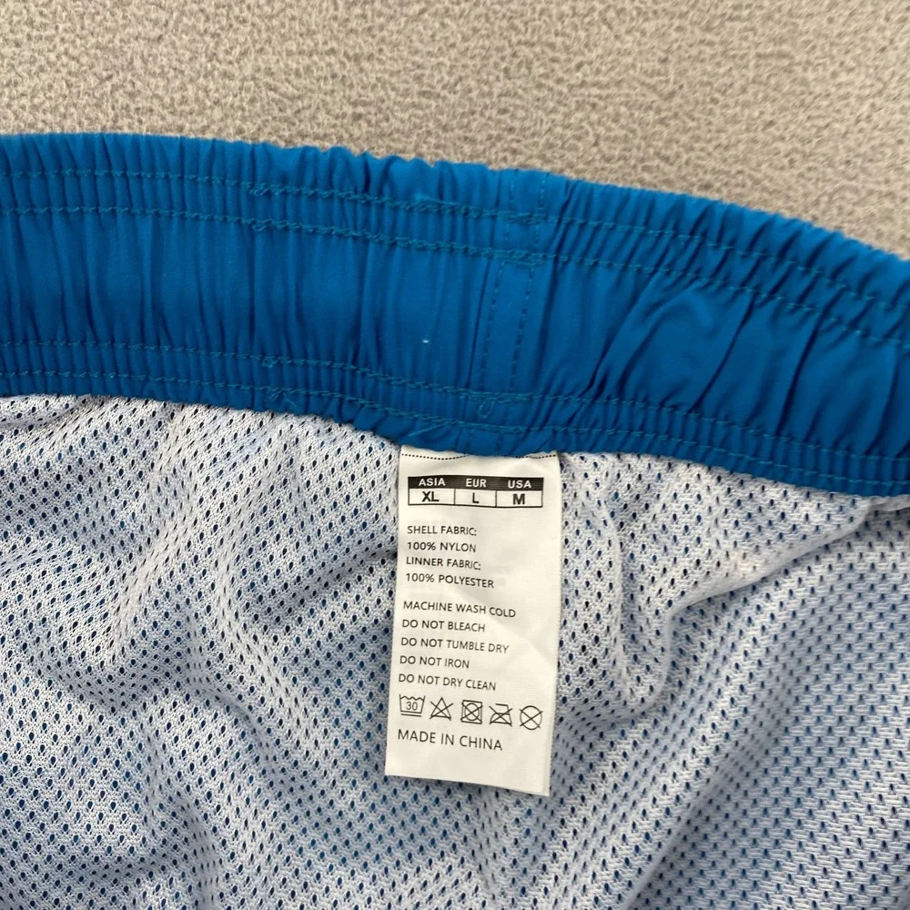 Silkworld Swim Trunks Shorts Mens Medium Blue Mesh Lined Drawstring Waist Beach